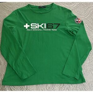 Polo Ralph Lauren Green Ski 67 Downhill Racing Long Sleeve T-Shirt Large